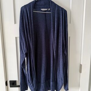 Athleta Cowl Open Front Cardigan Wrap (Heathered Navy | Blue | Large)